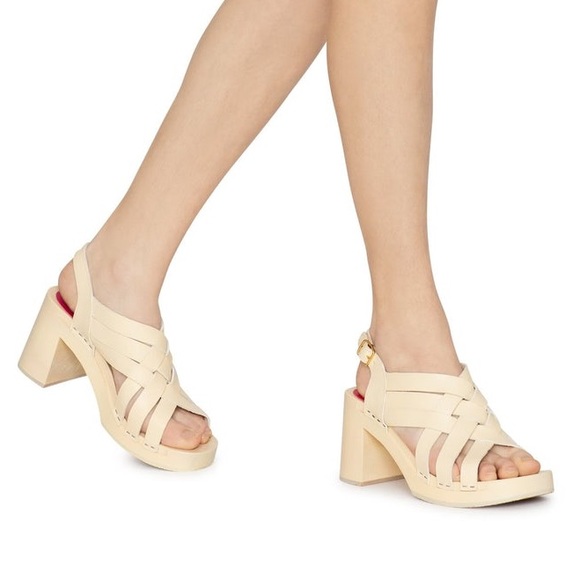 Swedish Hasbeens Vivi Caged Crisscross Leather Block Heel Clogs - Picture 2 of 15